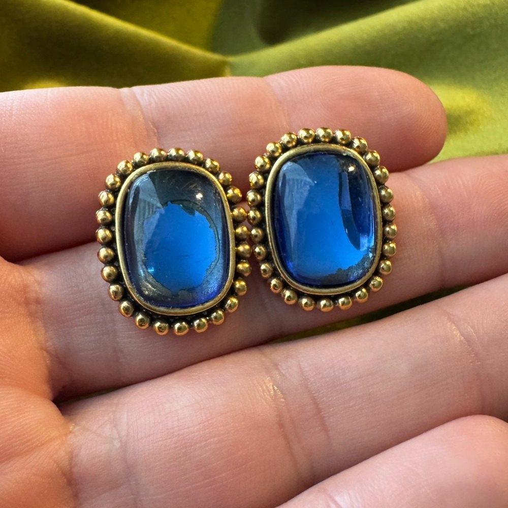 Yves Saint Laurent Blue and Gold Stud Earrings